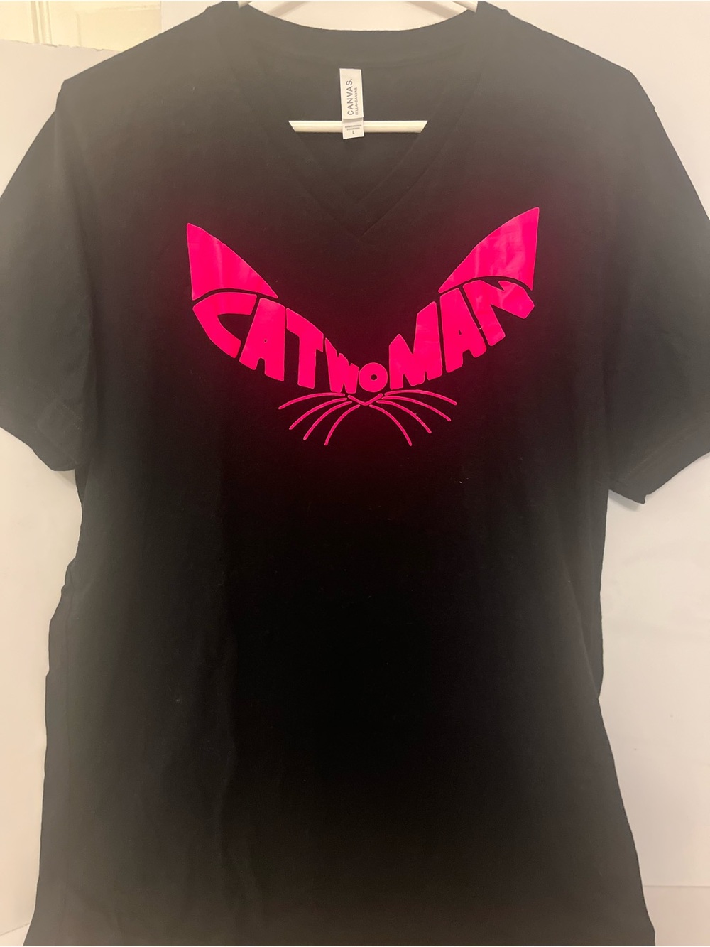 Bella Canvas Black V-Neck CUSTOM DESIGNED Tee with CATWOMAN